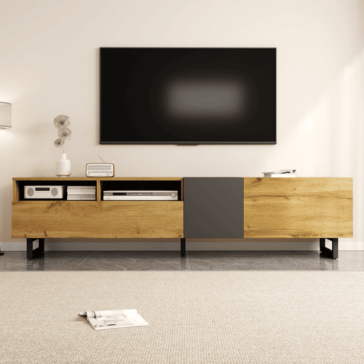 Móvel de TV 170cm de painel de partículas com 3 portas,natural+preto
