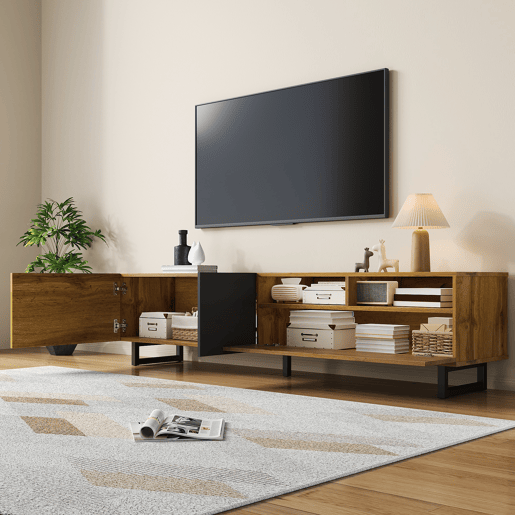 Móvel de TV 170cm de painel de partículas com 3 portas,natural+preto