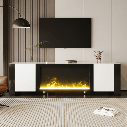 Móvel de TV 165cm de painel de partículas com 2 portas,branco+preto