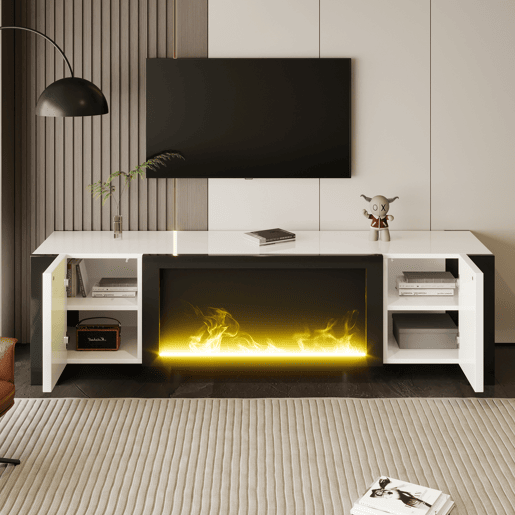 Móvel de TV 165cm de painel de partículas com 2 portas,branco+preto