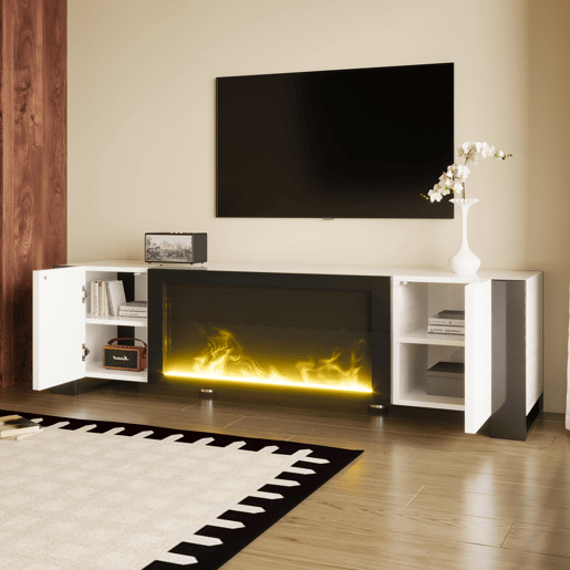 Móvel de TV 165cm de painel de partículas com 2 portas,branco+preto