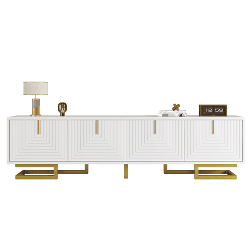 Móvel de TV 160cm de painel de partículas com 4 portas,branco+dourado