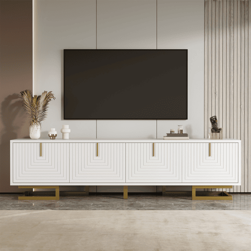 Móvel de TV 160cm de painel de partículas com 4 portas,branco+dourado