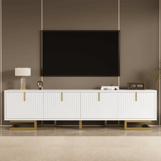 Móvel de TV 160cm de painel de partículas com 4 portas,branco+dourado