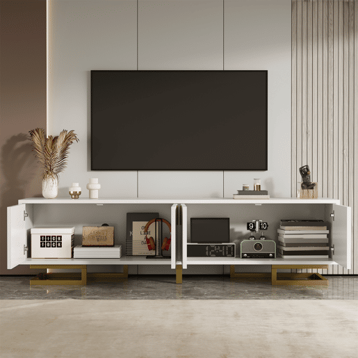 Móvel de TV 160cm de painel de partículas com 4 portas,branco+dourado