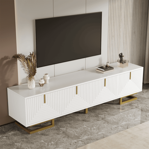 Móvel de TV 160cm de painel de partículas com 4 portas,branco+dourado