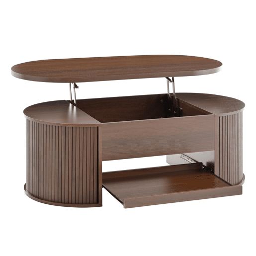 Mesa de centro elevável oval de mdf,madeira escura Mesa de centro elevável oval de mdf,madeira escura