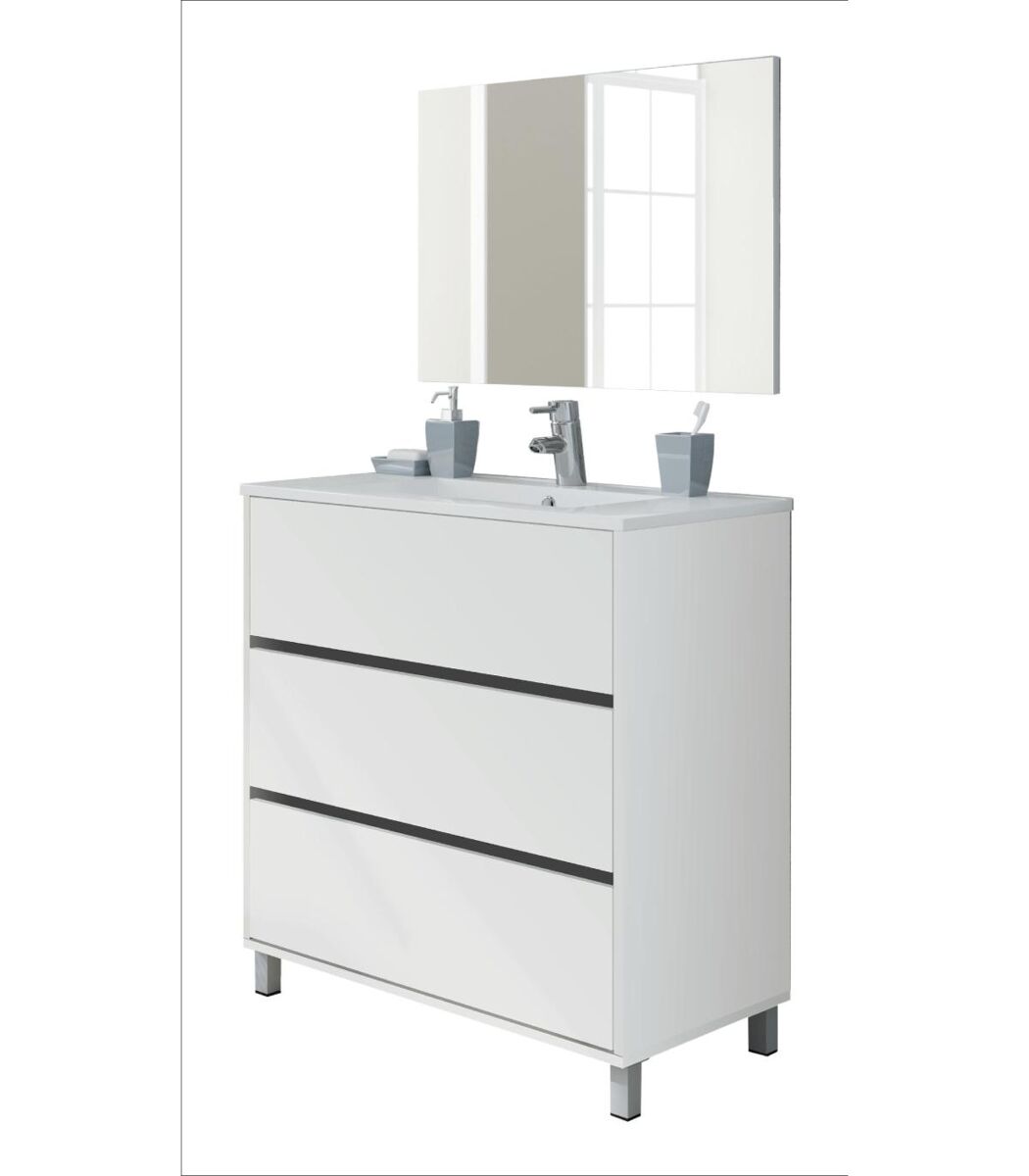 Mueble de lavabo cerámico Kalma con espejo integrado 81