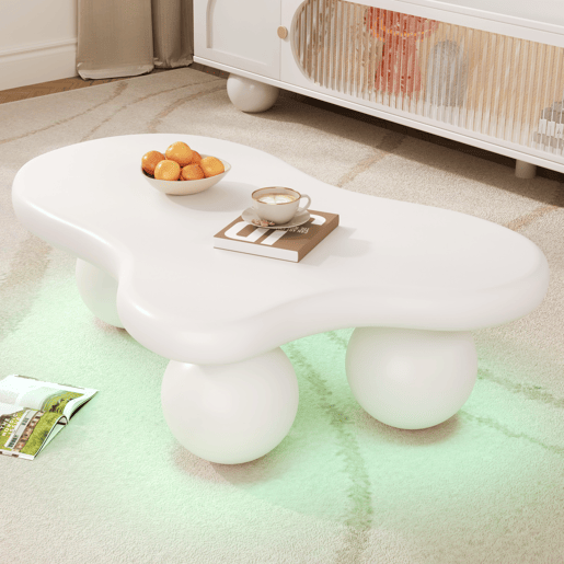 Mesa de centro irregular de mdf com luz led,branco