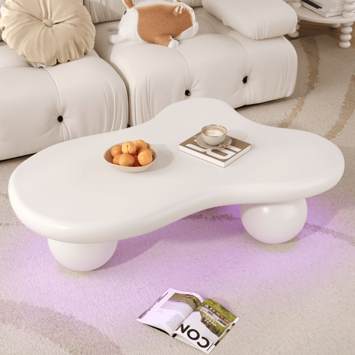 Mesa de centro irregular de mdf com luz led,branco