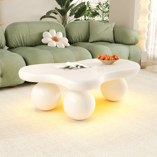 Mesa de centro irregular de mdf com luz led,branco