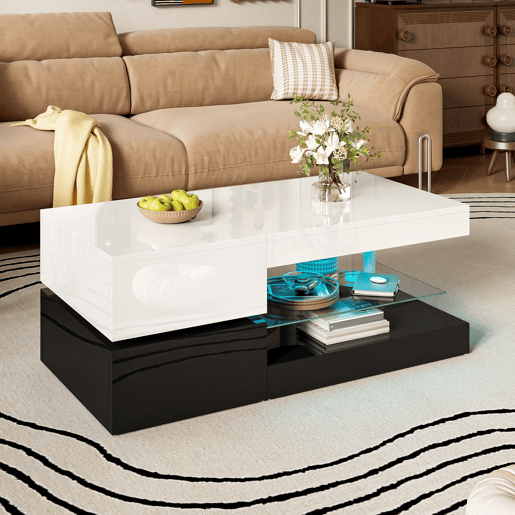 Mesa de centro retangular de painel de partículas com luz led,branco