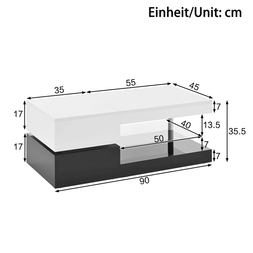 Mesa de centro retangular de painel de partículas com luz led,branco