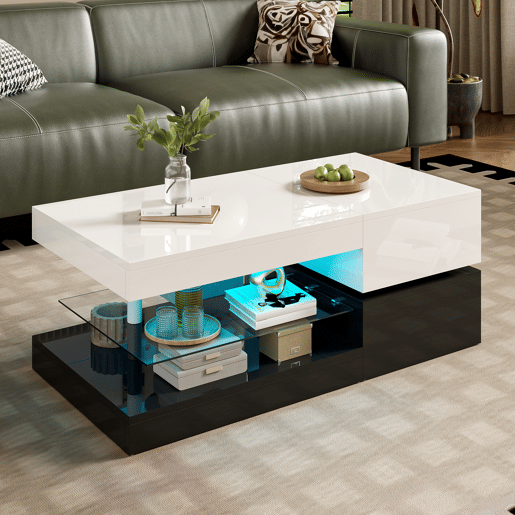 Mesa de centro retangular de painel de partículas com luz led,branco