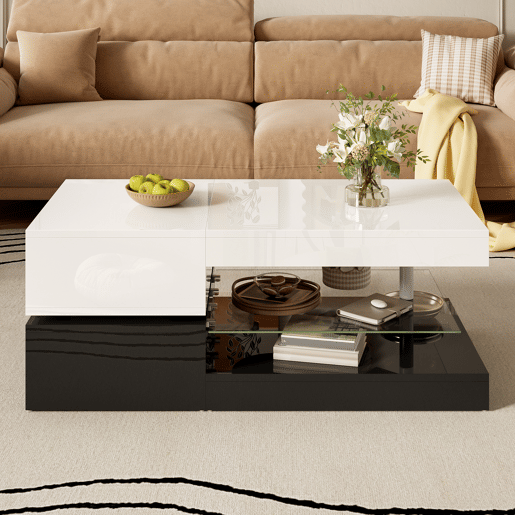 Mesa de centro retangular de painel de partículas com luz led,branco