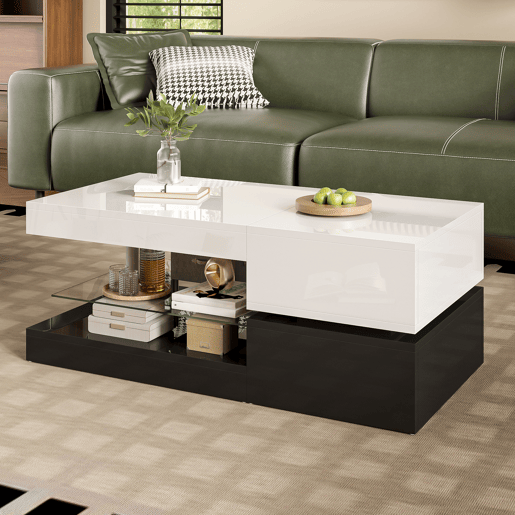 Mesa de centro retangular de painel de partículas com luz led,branco