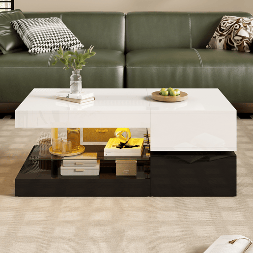 Mesa de centro retangular de painel de partículas com luz led,branco