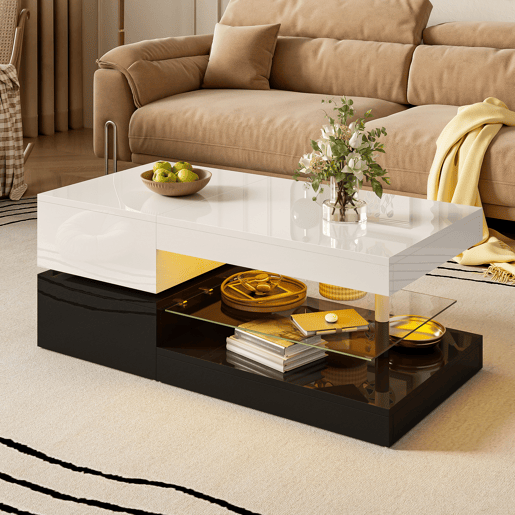Mesa de centro retangular de painel de partículas com luz led,branco
