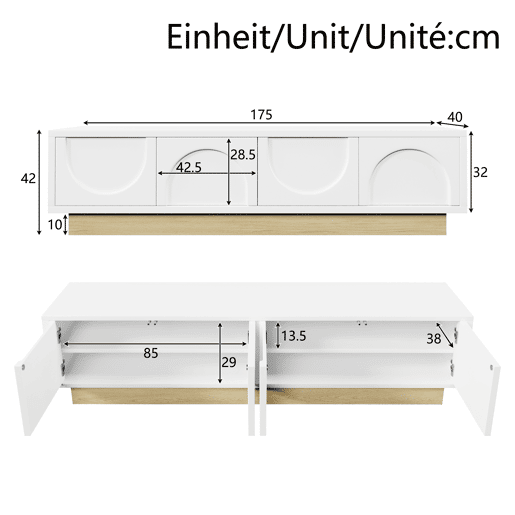 Móvel de TV 175cm de mdf e painel de partículas com 4 portas,branco