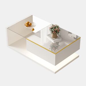 Mesa de centro retangular de painel de partículas com 1 porta giratória e luz led,branco