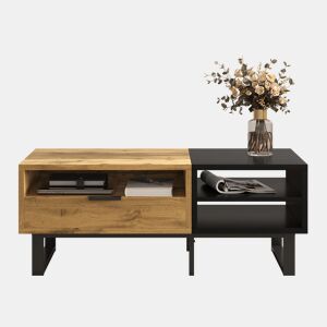 Mesa de centro retangular de painel de partículas com 1 gaveta,natural+preto