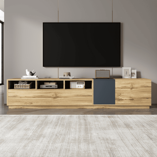 Móvel de TV 200cm de painel de partículas com 3 portas,natural+preto