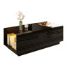 Mesa de centro retangular de painel de partículas com 2 gavetas e luz led,preto