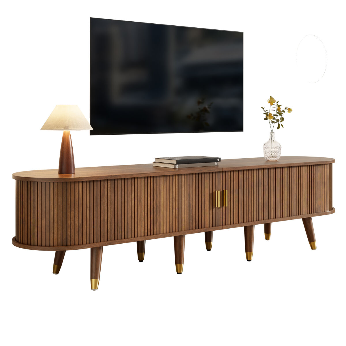 mueble tv 175cm de mdf con 2 puertas correderas y 2 cajonesnogal