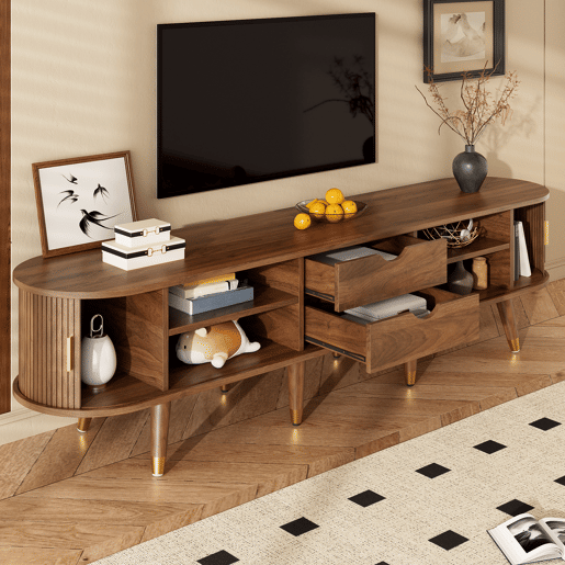 Móvel de TV 175cm de mdf com 2 portas corrediças e 2 gavetas,noz