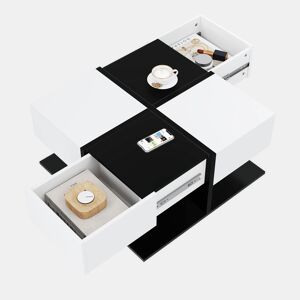 Mesa de centro quadrada de painel de partículas com 2 gavetas,branco+preto