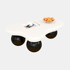 Mesa de centro irregular de mdf com luz led,branco+preto