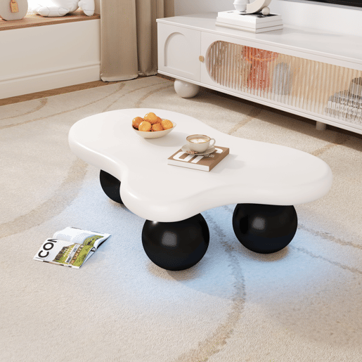 Mesa de centro irregular de mdf com luz led,branco+preto Mesa de centro irregular de mdf com luz led,branco+preto