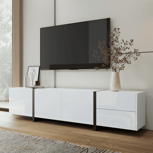Móvel de TV 170cm de painel de partículas com 4 portas e 1 gaveta,branco