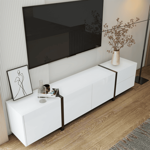 Móvel de TV 170cm de painel de partículas com 4 portas e 1 gaveta,branco