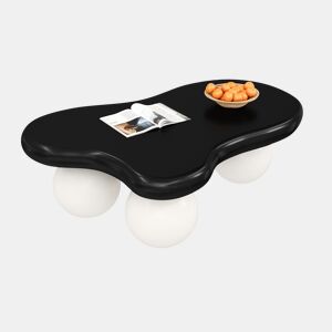 Mesa de centro irregular de mdf com luz led,preto+branco
