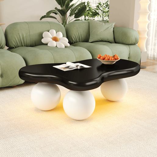 Mesa de centro irregular de mdf com luz led,preto+branco Mesa de centro irregular de mdf com luz led,preto+branco