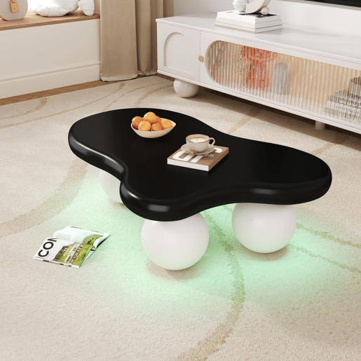 Mesa de centro irregular de mdf com luz led,preto+branco Mesa de centro irregular de mdf com luz led,preto+branco
