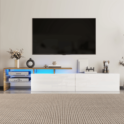 Móvel de TV 170cm de painel de partículas com 2 gavetas e luz led,branco