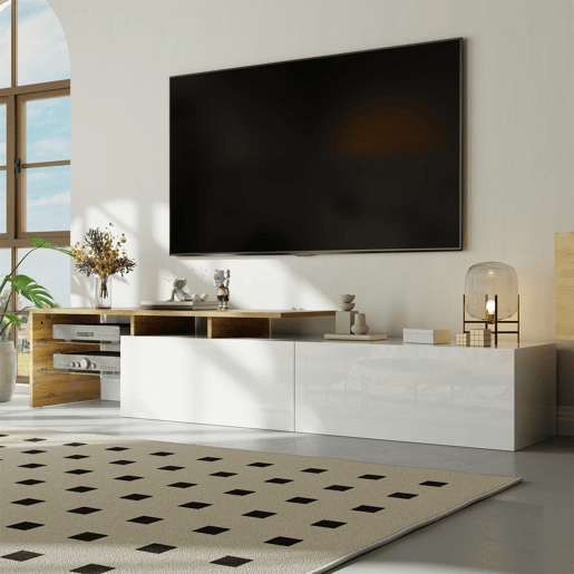 Móvel de TV 170cm de painel de partículas com 2 gavetas e luz led,branco