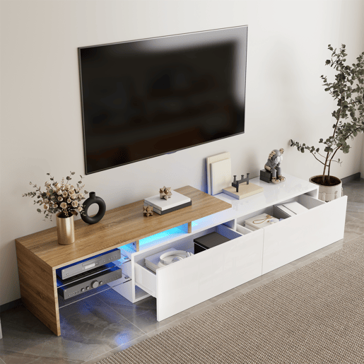 Móvel de TV 170cm de painel de partículas com 2 gavetas e luz led,branco