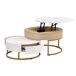 Juego de 2 mesas de centro elevables redondas de mdf con 2 cajónes Juego de 2 mesas de centro elevables redondas de mdf con 2 cajónes Natural/ Blanco