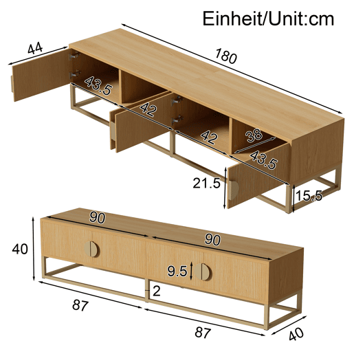 Móvel de TV 180cm de mdf e painel de partículas com 4 portas,natural