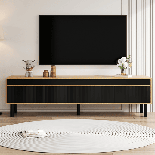 Móvel de TV 170cm de painel de partículas com 4 portas,natural+preto