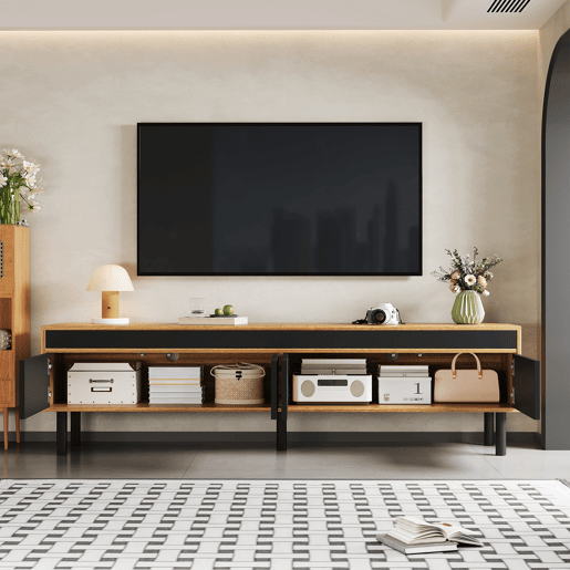 Móvel de TV 170cm de painel de partículas com 4 portas,natural+preto