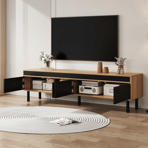 Móvel de TV 170cm de painel de partículas com 4 portas,natural+preto
