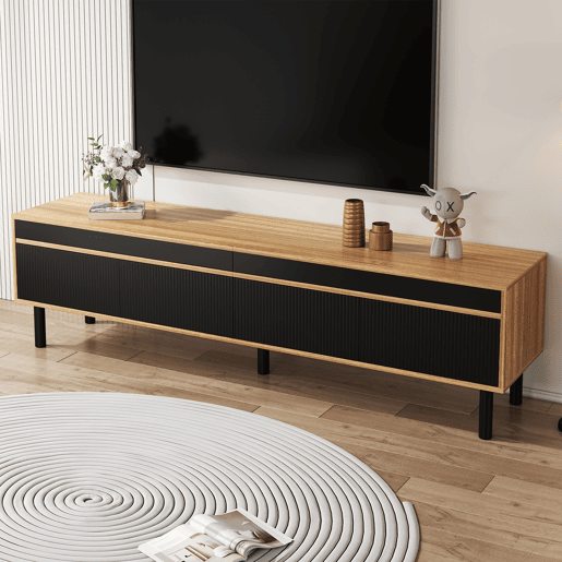 Móvel de TV 170cm de painel de partículas com 4 portas,natural+preto