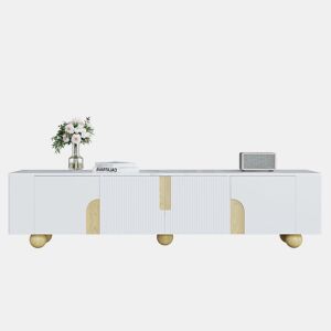 Móvel de TV 180cm de mdf e painel de partículas com 4 portas,branco+dourado