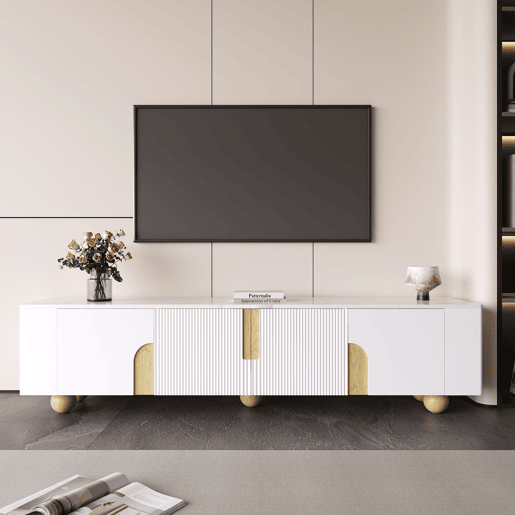 Móvel de TV 180cm de mdf e painel de partículas com 4 portas,branco+dourado