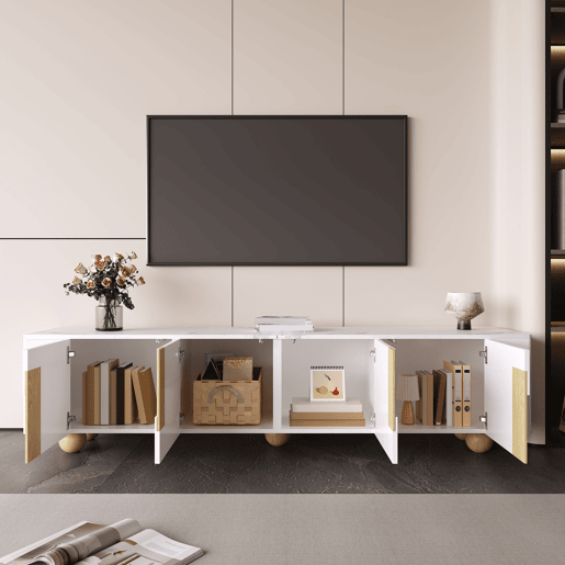 Móvel de TV 180cm de mdf e painel de partículas com 4 portas,branco+dourado