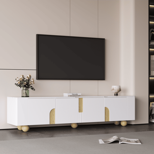 Móvel de TV 180cm de mdf e painel de partículas com 4 portas,branco+dourado